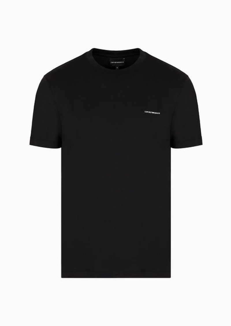 Black Emporio Armani Lyocell-blend Jersey T-shirt With Asv Micro Logo Lettering | EA-SN58735