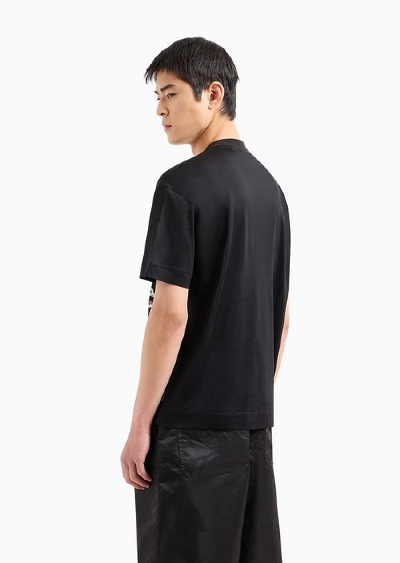 Black Emporio Armani Lyocell-blend Jersey T-shirt With Asv Asian Print | EA-SN58762