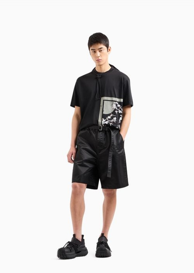 Black Emporio Armani Lyocell-blend Jersey T-shirt With Asv Asian Print | EA-SN58762