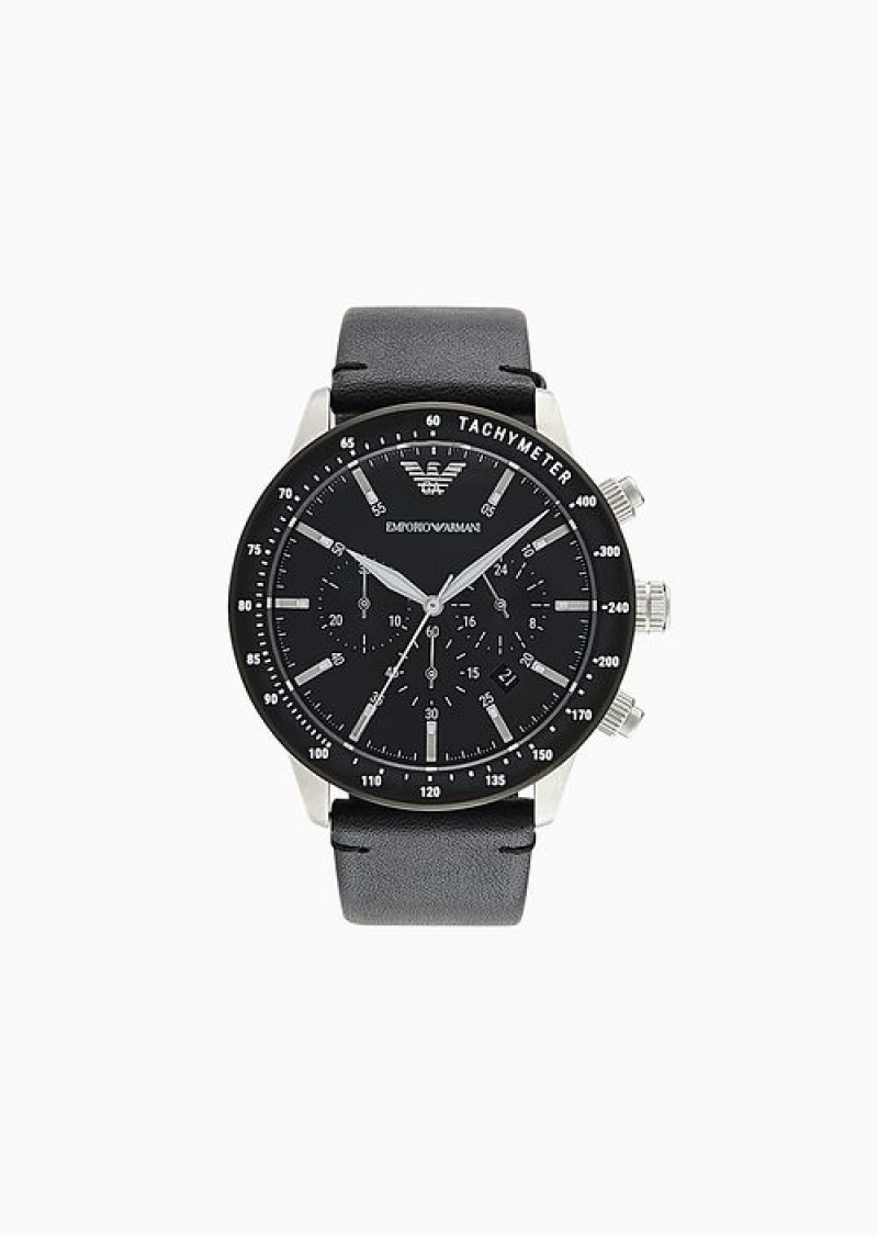 Black Emporio Armani Men'S Chronograph Black Leather Watch | EA-SN59329