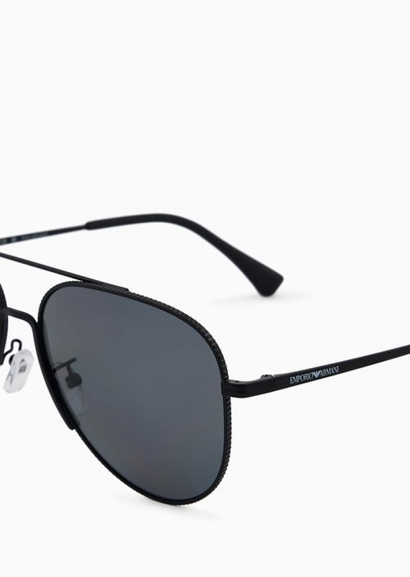 Black Emporio Armani Men’s Aviator Sunglasses | EA-SN59411