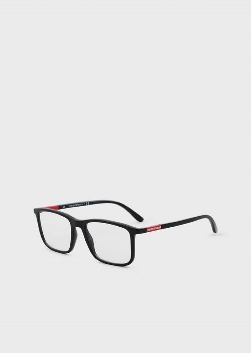 Black Emporio Armani Men’s Rectangular Glasses | EA-SN59377