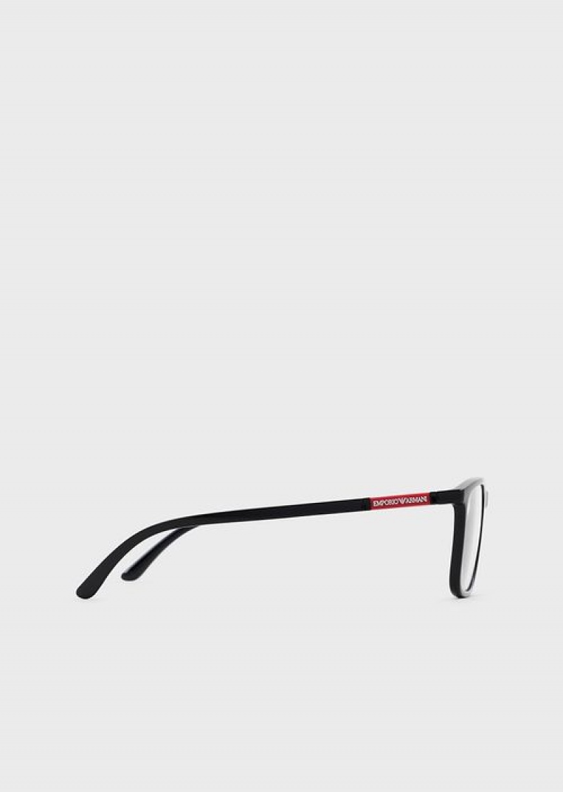 Black Emporio Armani Men’s Rectangular Glasses | EA-SN59377