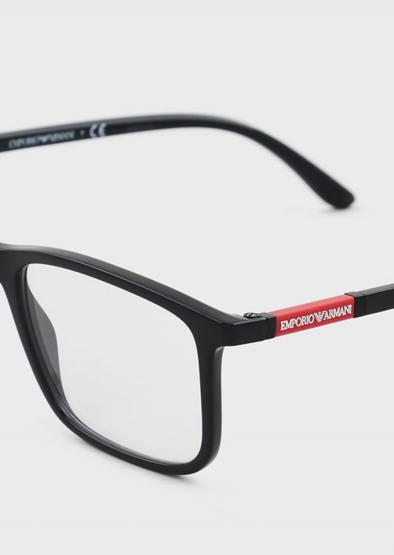 Black Emporio Armani Men’s Rectangular Glasses | EA-SN59377