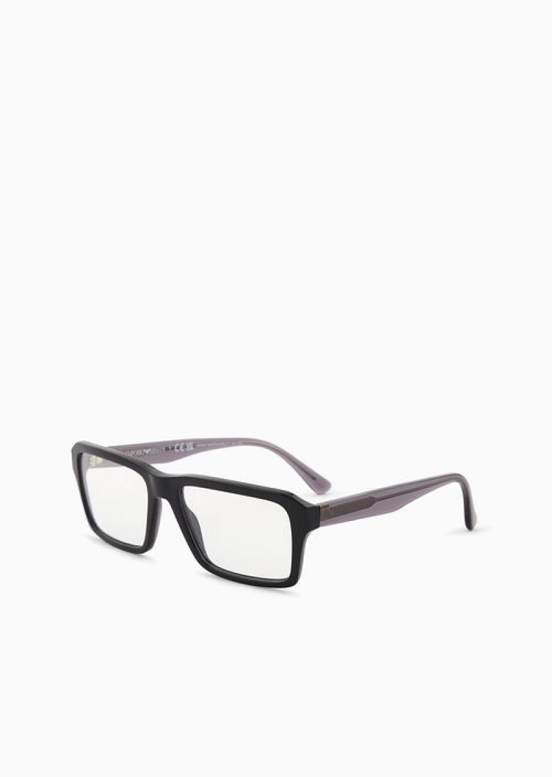 Black Emporio Armani Men’s Rectangular Glasses | EA-SN59382