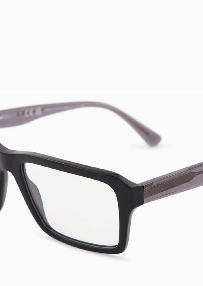 Black Emporio Armani Men’s Rectangular Glasses | EA-SN59382