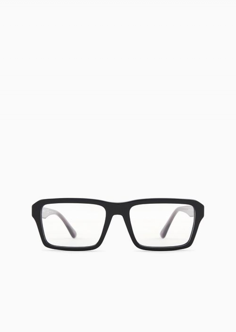 Black Emporio Armani Men’s Rectangular Glasses | EA-SN59382