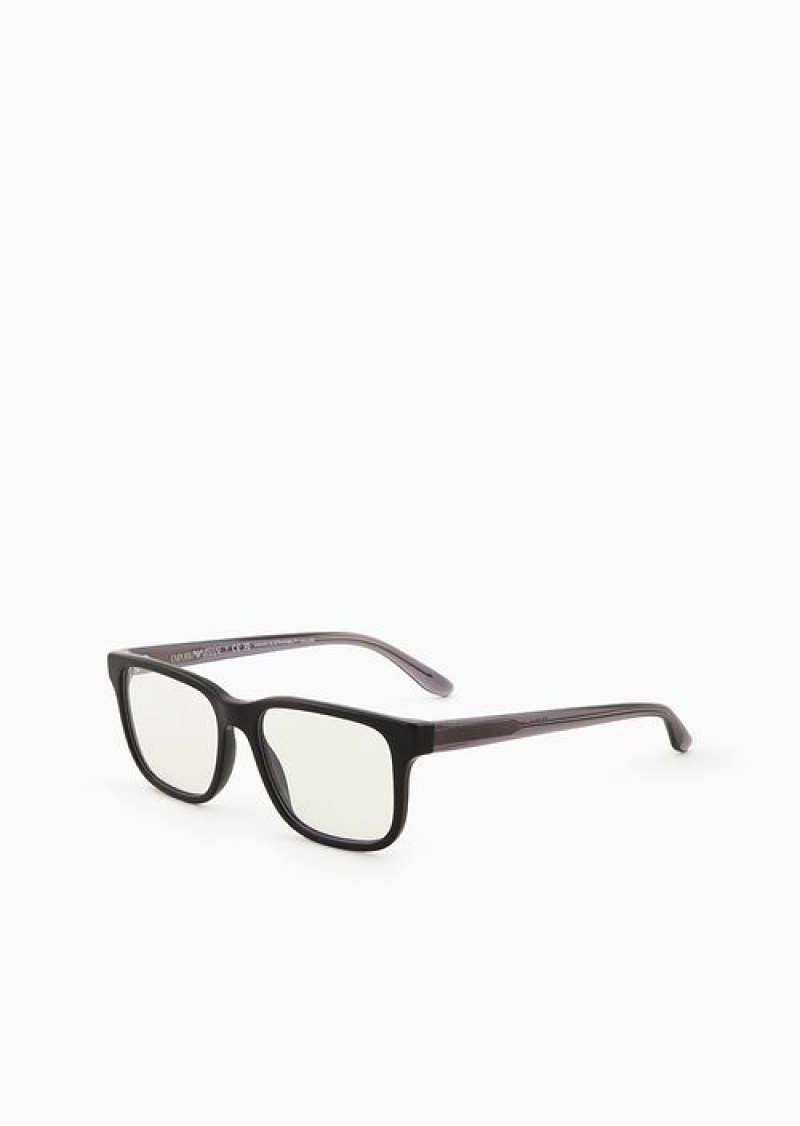 Black Emporio Armani Men’s Rectangular Glasses | EA-SN59393