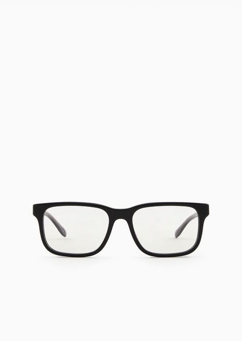 Black Emporio Armani Men’s Rectangular Glasses | EA-SN59393