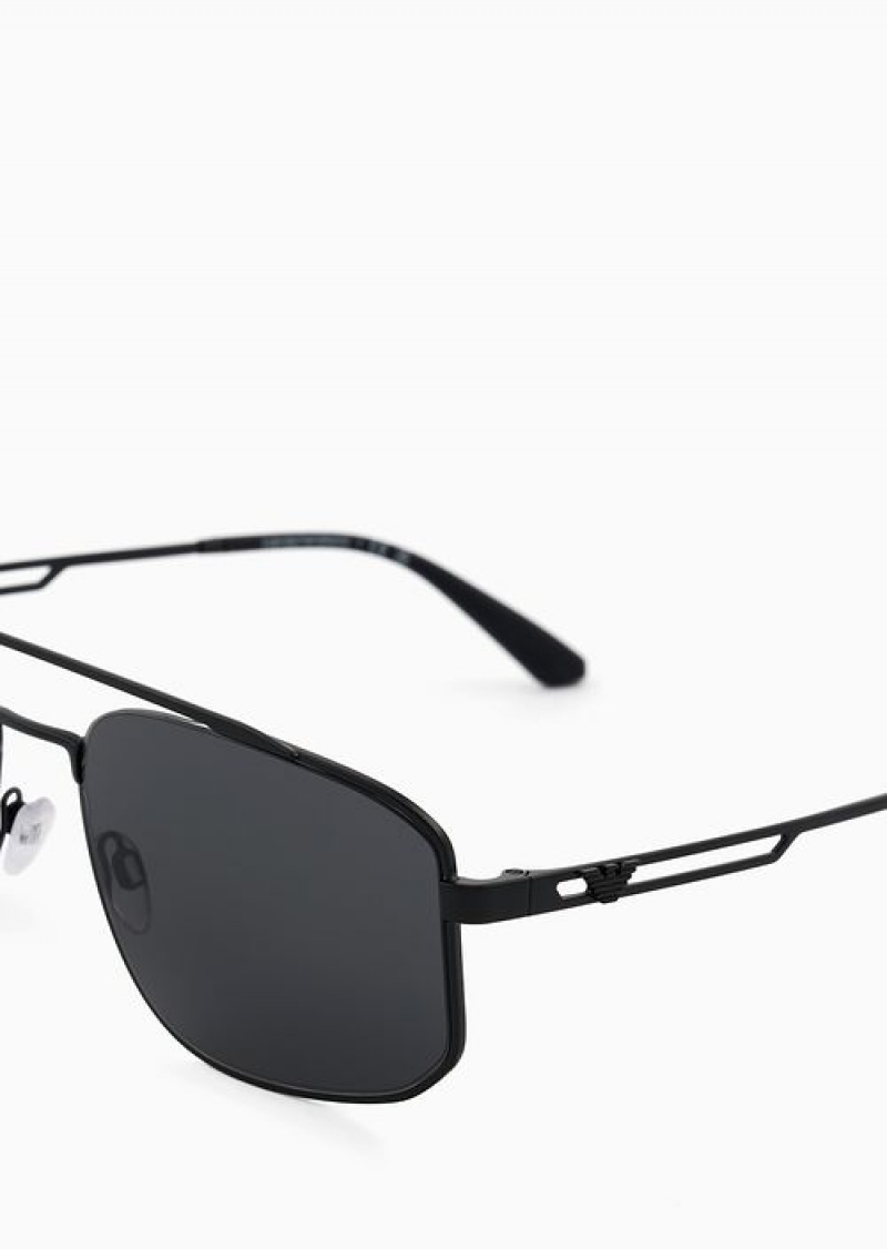 Black Emporio Armani Men’s Rectangular Sunglasses | EA-SN59432