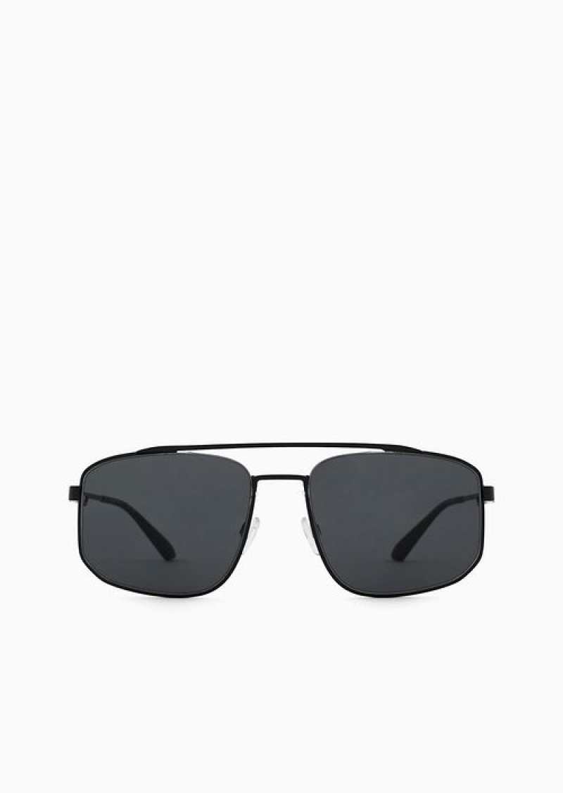 Black Emporio Armani Men’s Rectangular Sunglasses | EA-SN59432