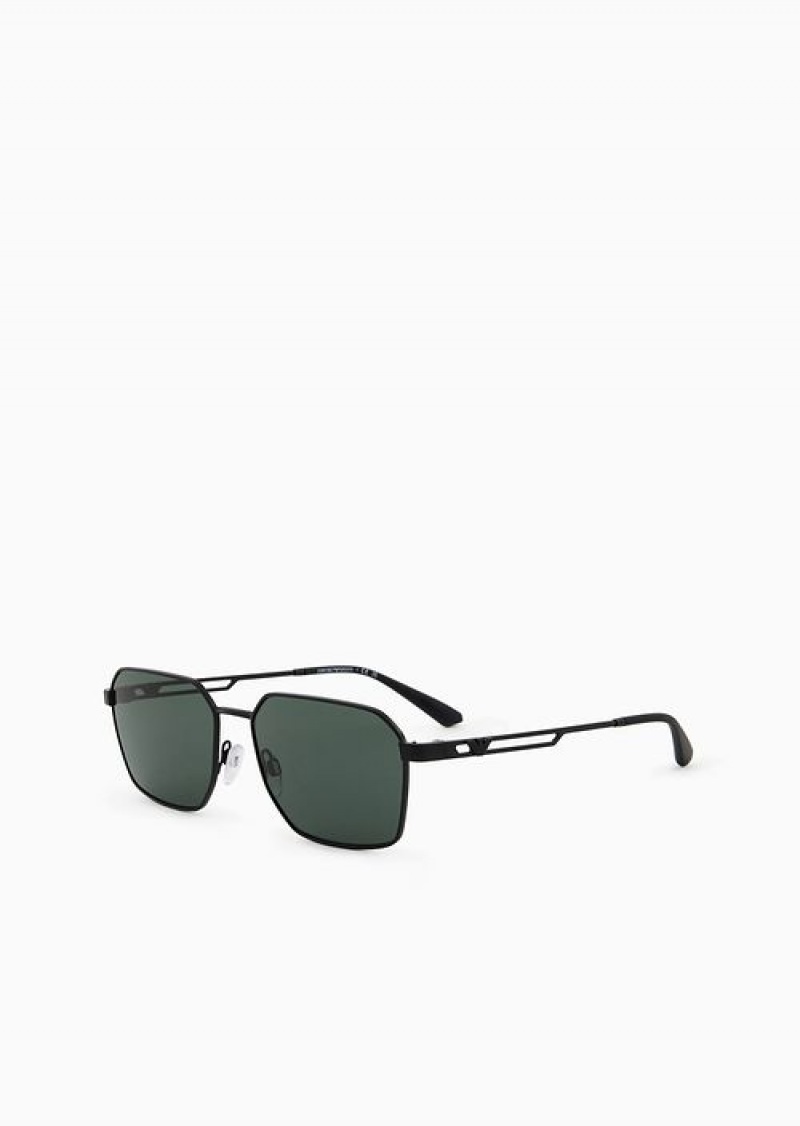 Black Emporio Armani Men’s Rectangular Sunglasses | EA-SN59485