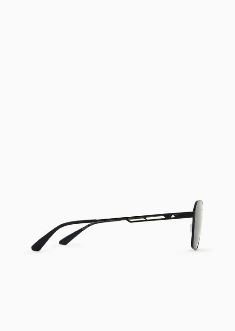 Black Emporio Armani Men’s Rectangular Sunglasses | EA-SN59485