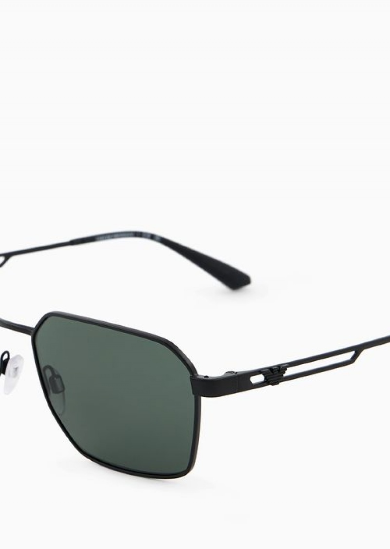 Black Emporio Armani Men’s Rectangular Sunglasses | EA-SN59485