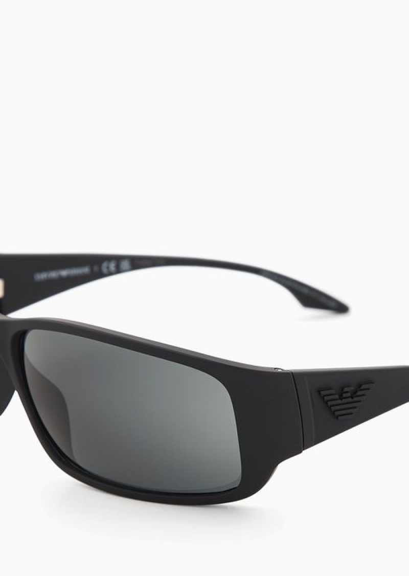 Black Emporio Armani Men’s Rectangular Sunglasses | EA-SN59502