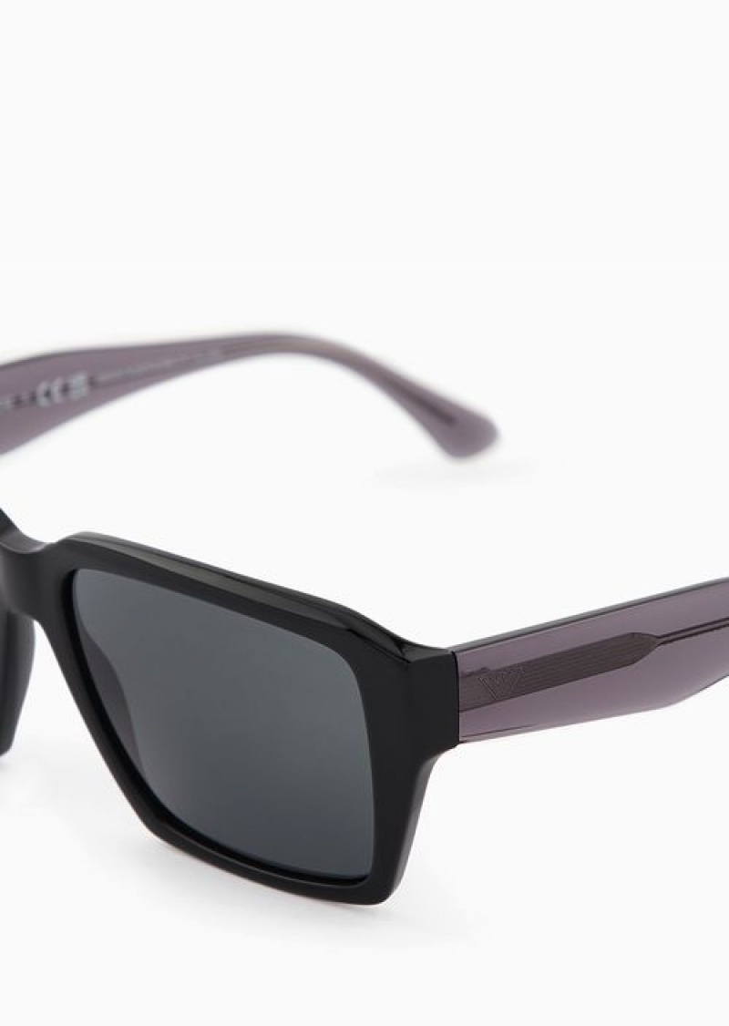 Black Emporio Armani Men’s Rectangular Sunglasses | EA-SN59504