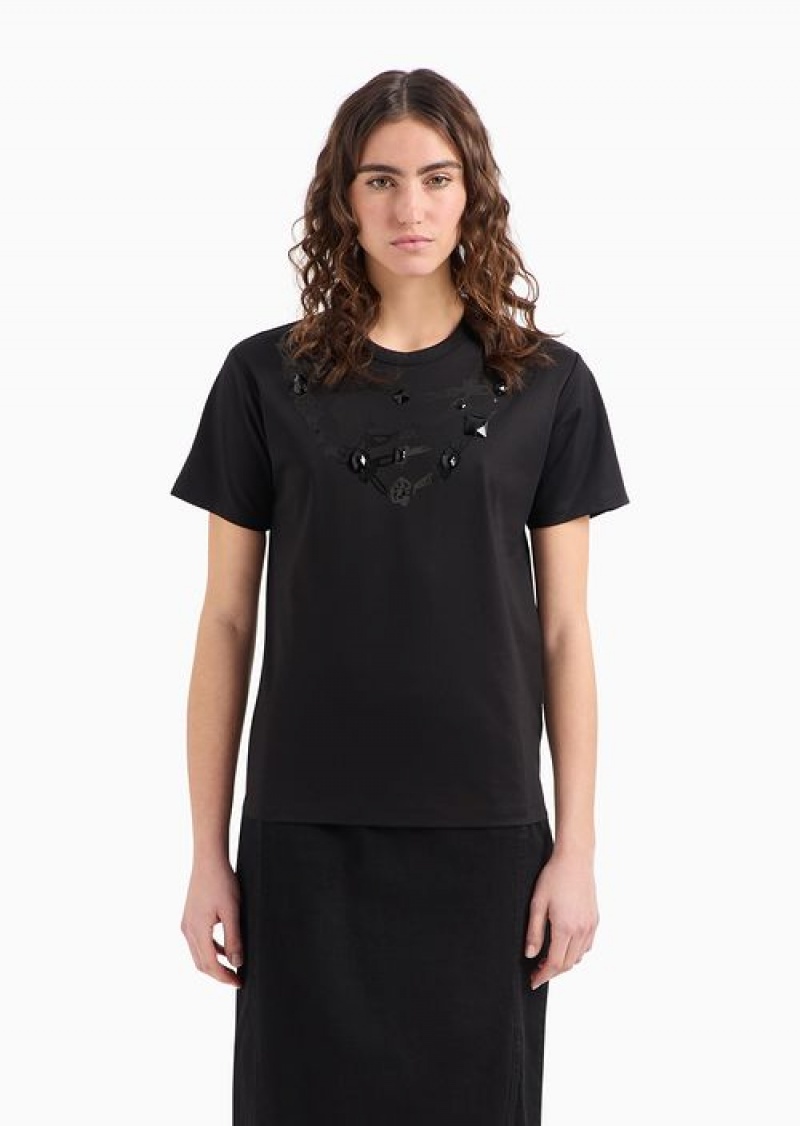 Black Emporio Armani Mercerised-cotton T-shirt With A Trompe-l’oeil Print | EA-SN57067