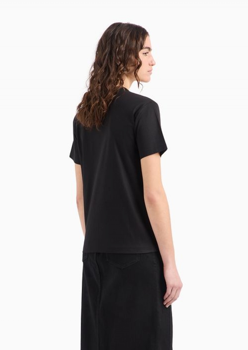 Black Emporio Armani Mercerised-cotton T-shirt With A Trompe-l’oeil Print | EA-SN57067