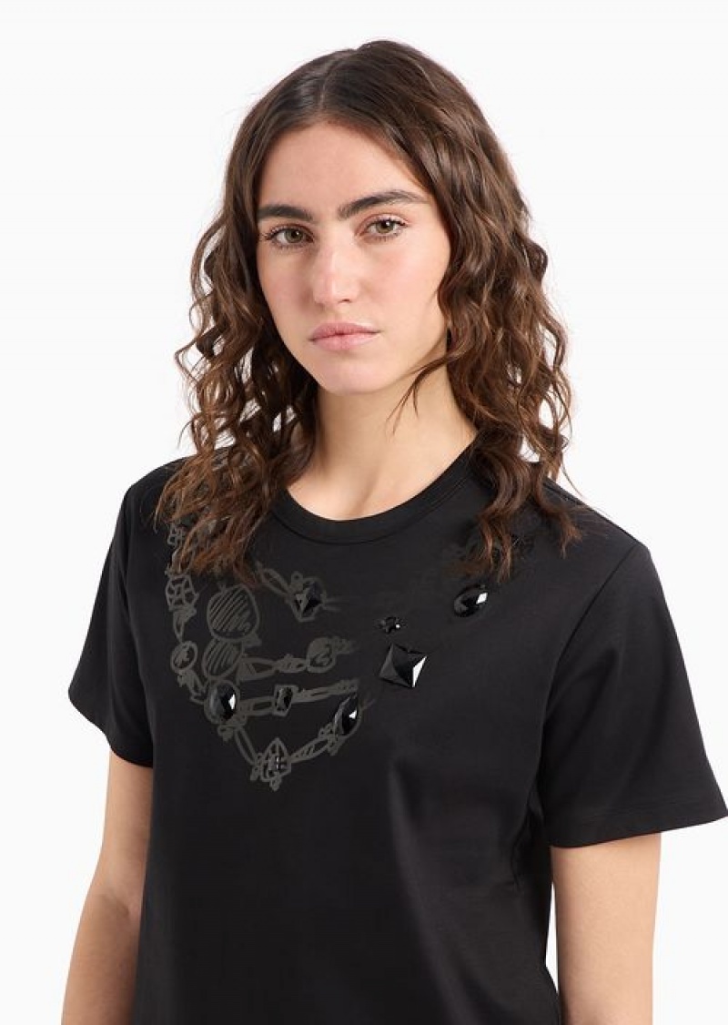 Black Emporio Armani Mercerised-cotton T-shirt With A Trompe-l’oeil Print | EA-SN57067