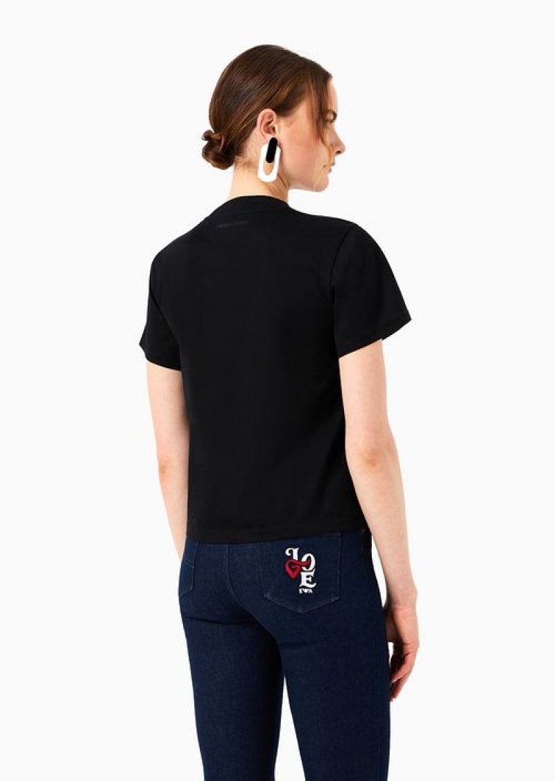 Black Emporio Armani Mercerised-jersey T-shirt With Valentine’s Day Love Capsule Collection Patch | EA-SN57011