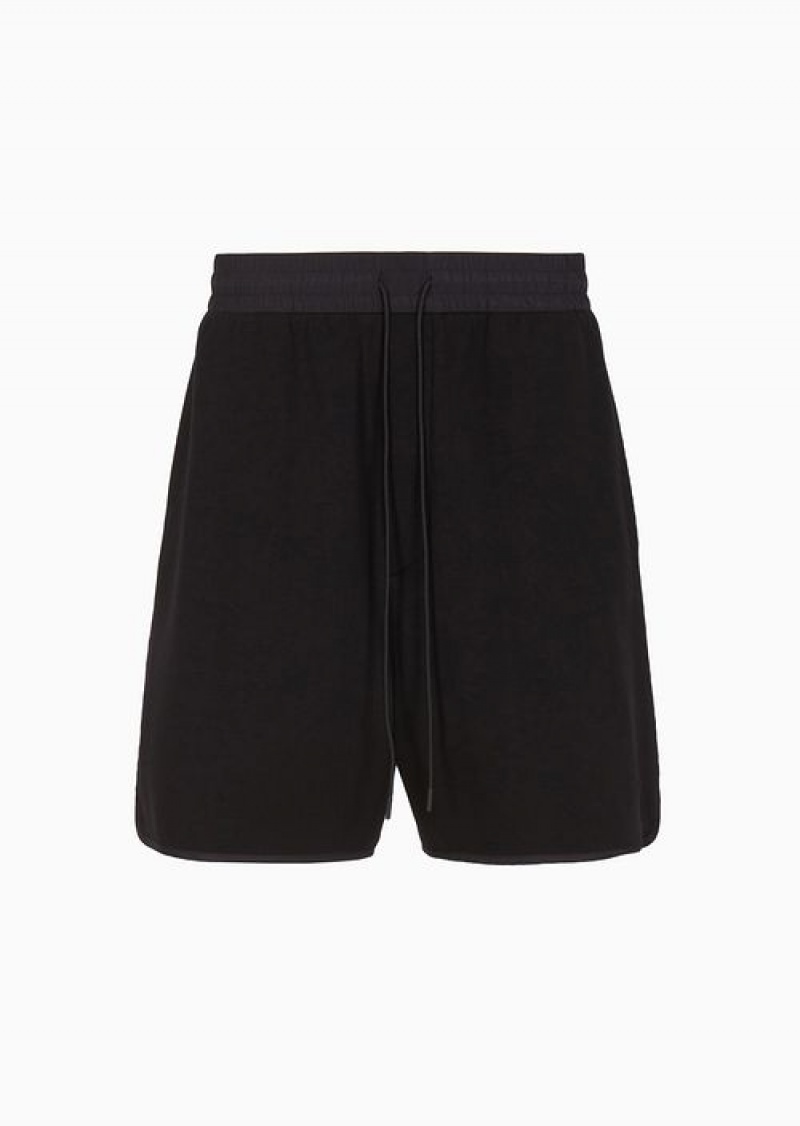 Black Emporio Armani Micro-eagle Embroidered Double Jersey Drawstring Shorts | EA-SN58305