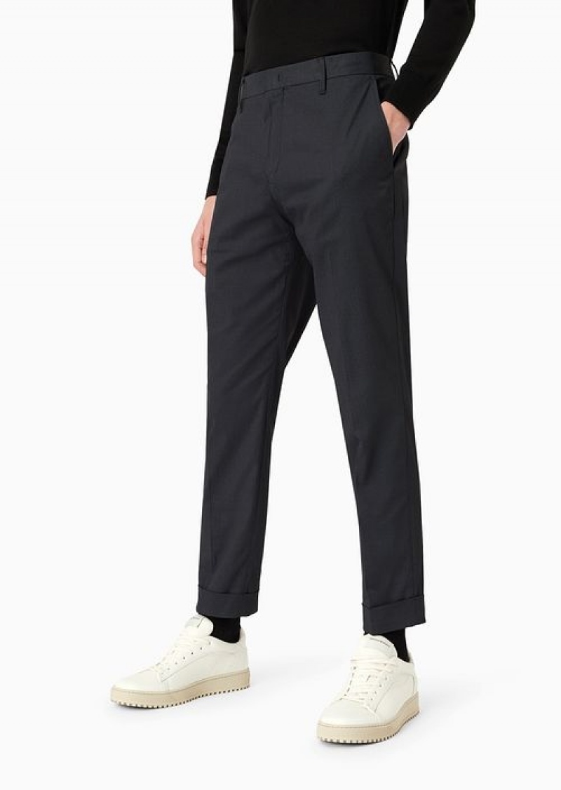 Black Emporio Armani Micro-textured Chinos With Turn-ups | EA-SN58392