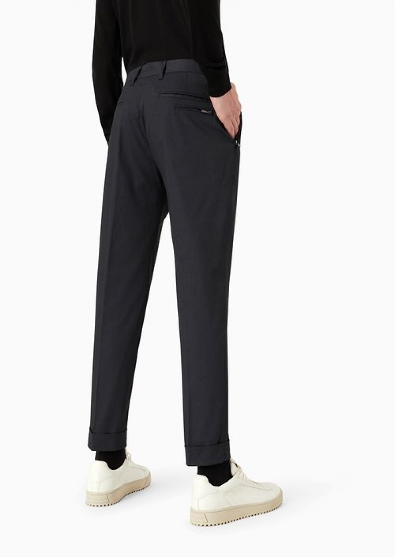 Black Emporio Armani Micro-textured Chinos With Turn-ups | EA-SN58392