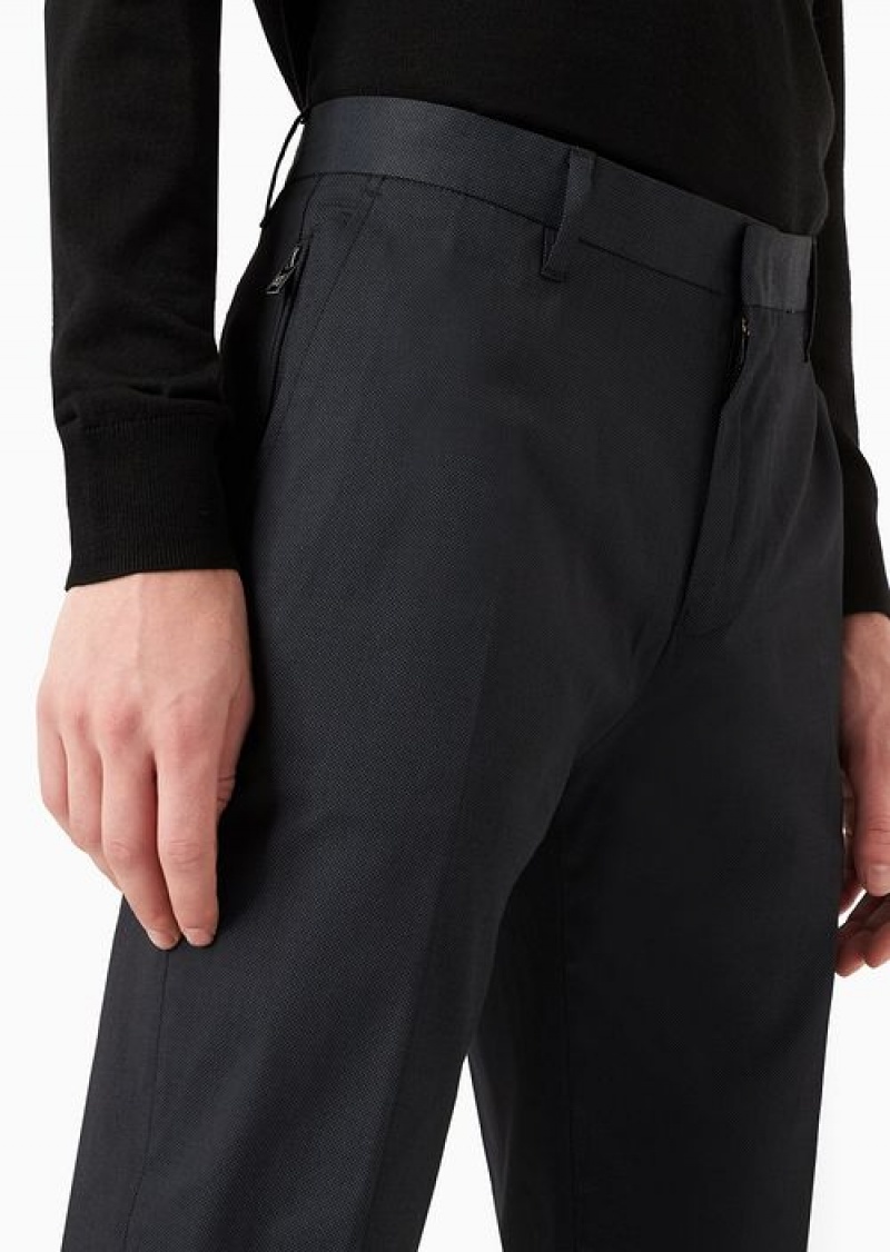 Black Emporio Armani Micro-textured Chinos With Turn-ups | EA-SN58392