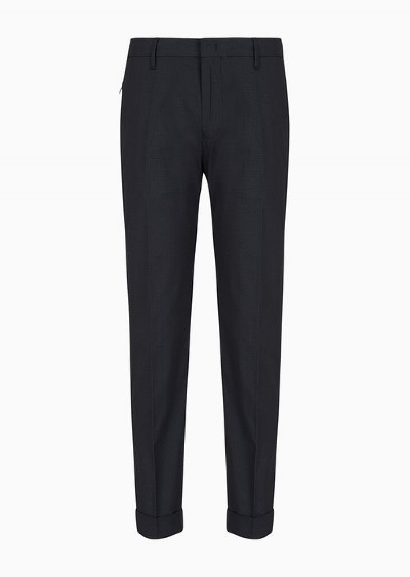 Black Emporio Armani Micro-textured Chinos With Turn-ups | EA-SN58392