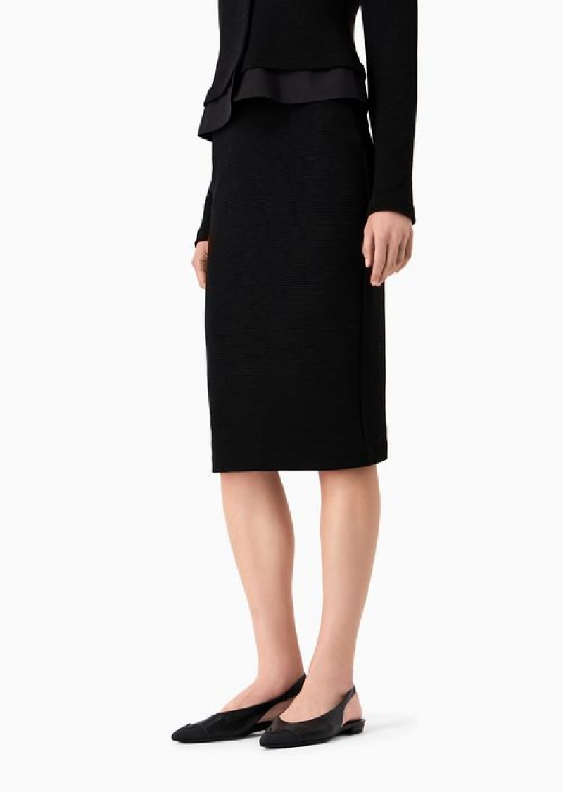 Black Emporio Armani Midi Tube Skirt In Ottoman-effect Barré Jersey | EA-SN56896