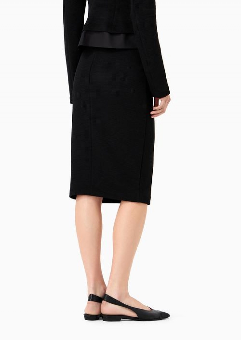 Black Emporio Armani Midi Tube Skirt In Ottoman-effect Barré Jersey | EA-SN56896