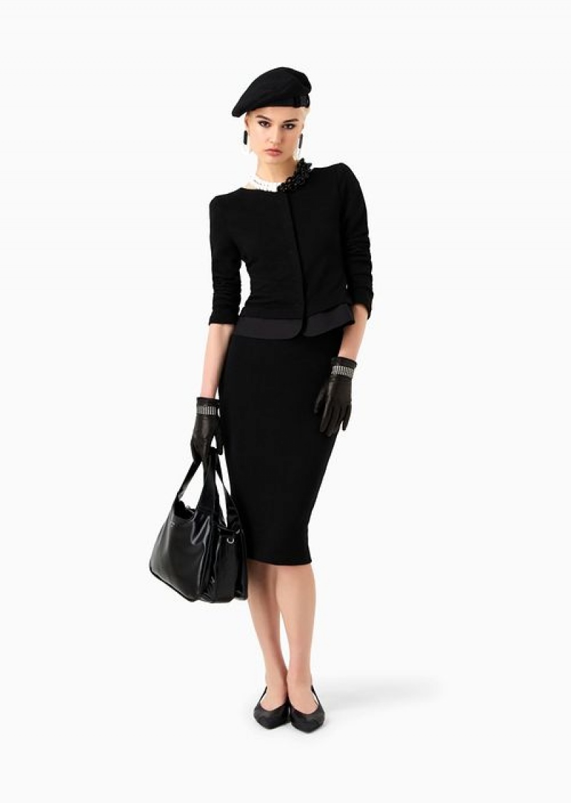 Black Emporio Armani Midi Tube Skirt In Ottoman-effect Barré Jersey | EA-SN56896