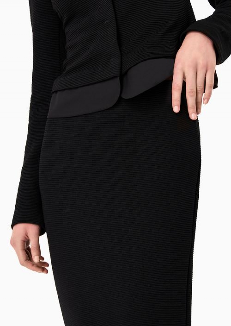 Black Emporio Armani Midi Tube Skirt In Ottoman-effect Barré Jersey | EA-SN56896