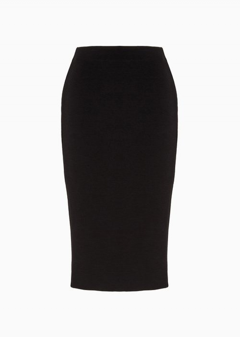 Black Emporio Armani Midi Tube Skirt In Ottoman-effect Barré Jersey | EA-SN56896