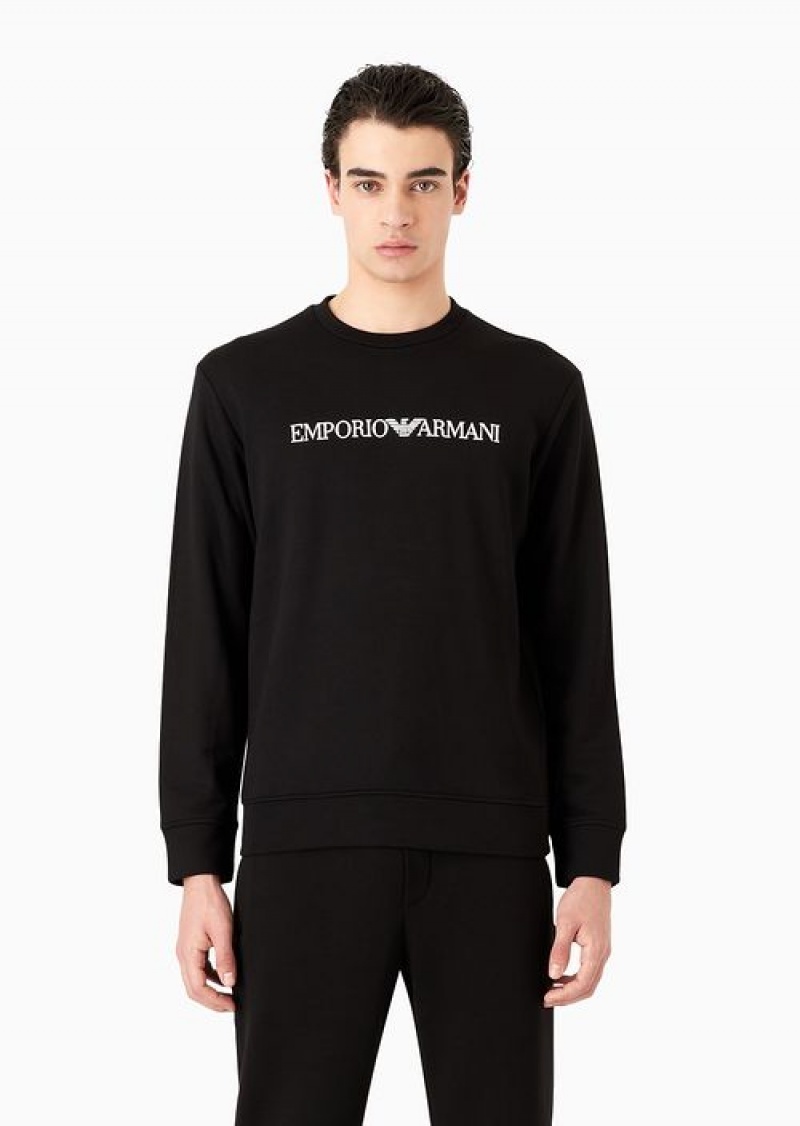 Black Emporio Armani Modal-blend Sweatshirt With Logo Print | EA-SN58544