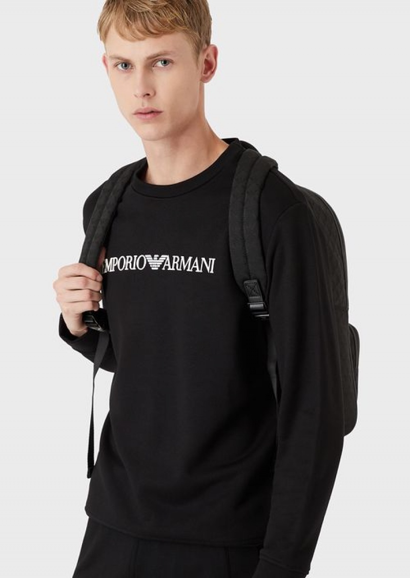 Black Emporio Armani Modal-blend Sweatshirt With Logo Print | EA-SN58544