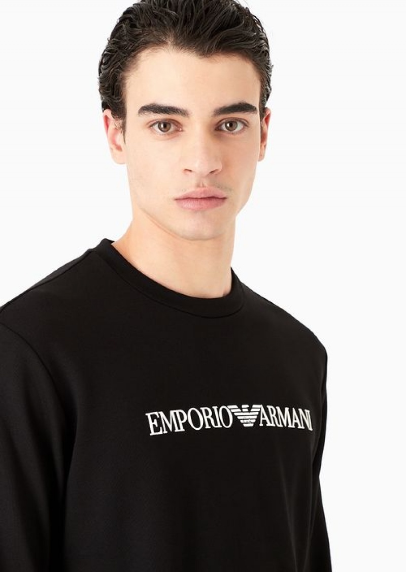 Black Emporio Armani Modal-blend Sweatshirt With Logo Print | EA-SN58544