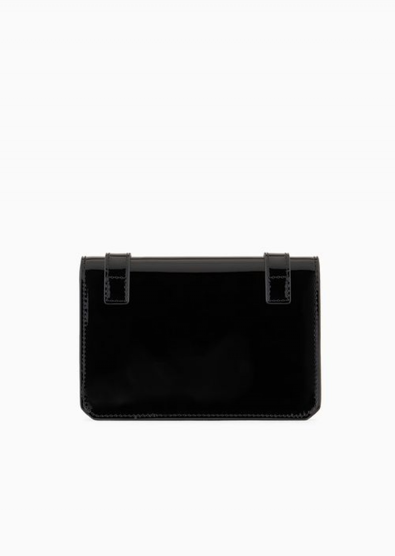 Black Emporio Armani Mon Amour Shoulder Bag In Patent Leather | EA-SN59259