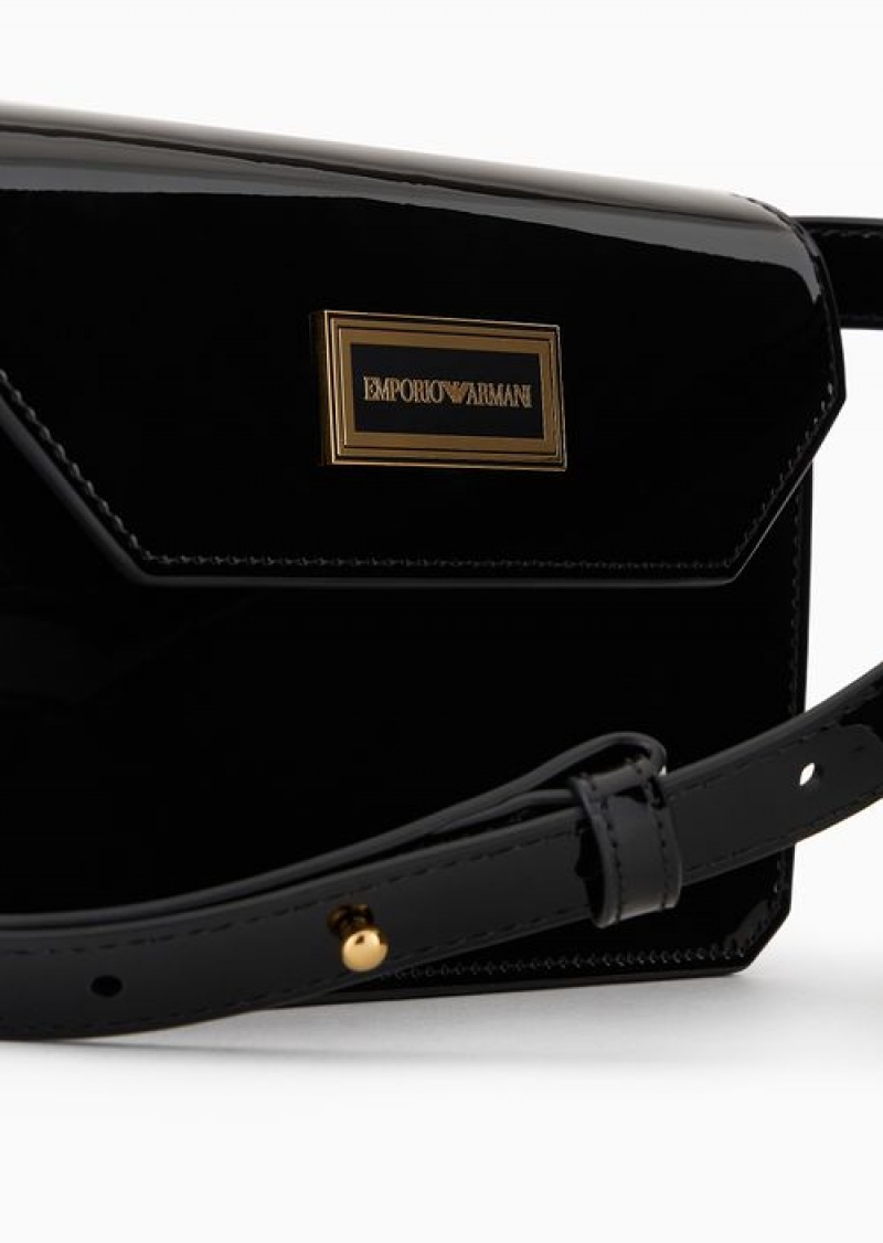 Black Emporio Armani Mon Amour Shoulder Bag In Patent Leather | EA-SN59259