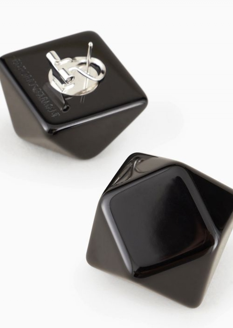 Black Emporio Armani Multi-faceted Resin Earrings | EA-SN57565