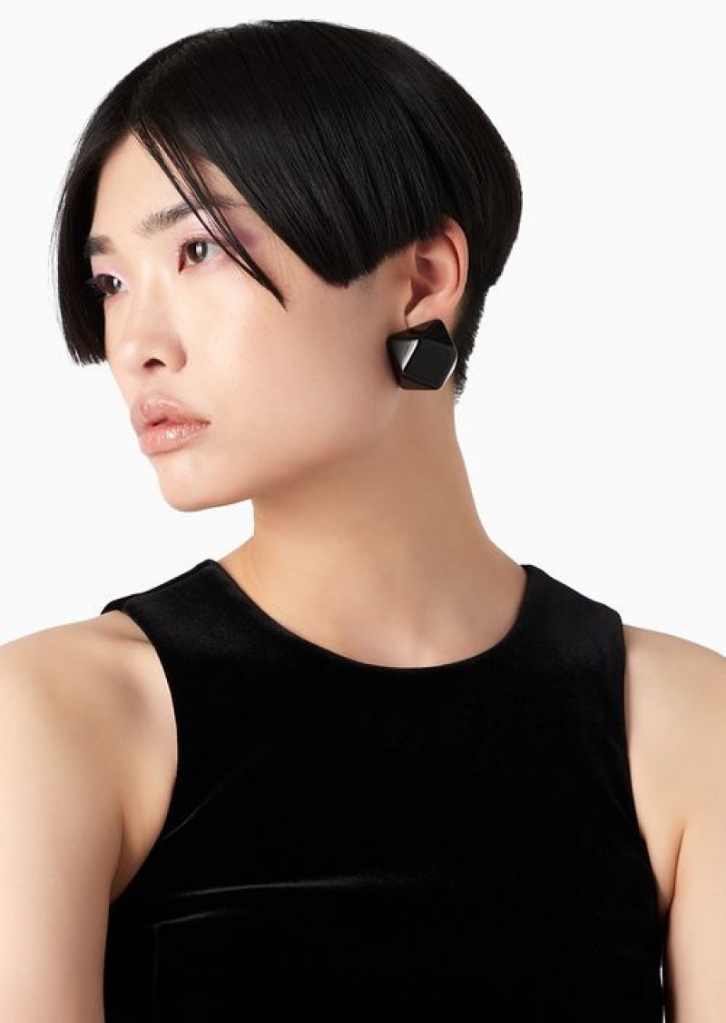 Black Emporio Armani Multi-faceted Resin Earrings | EA-SN57565