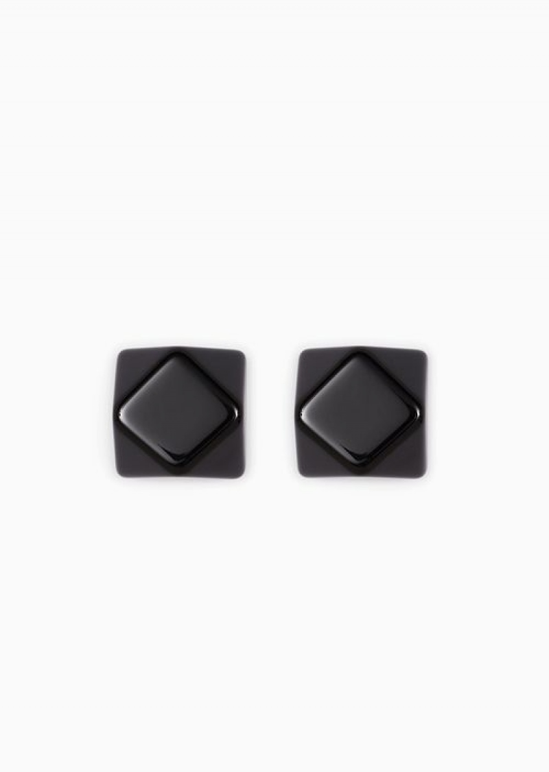 Black Emporio Armani Multi-faceted Resin Earrings | EA-SN57565