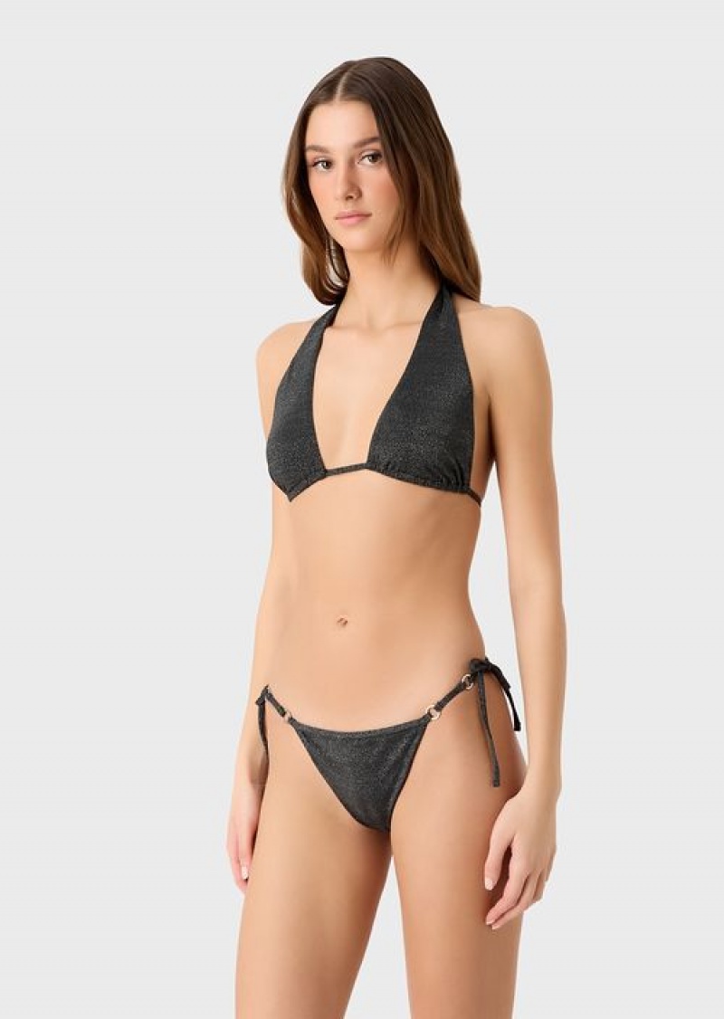 Black Emporio Armani Multifunctional Padded Triangle Bikini In Lurex | EA-SN57090