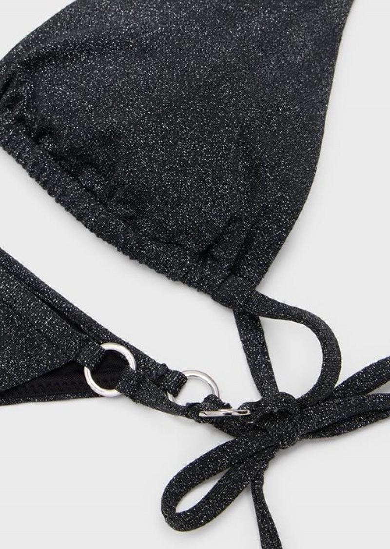 Black Emporio Armani Multifunctional Padded Triangle Bikini In Lurex | EA-SN57090