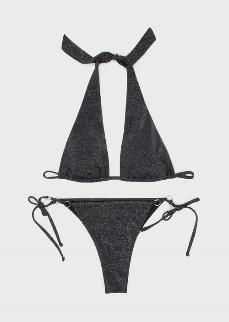 Black Emporio Armani Multifunctional Padded Triangle Bikini In Lurex | EA-SN57090