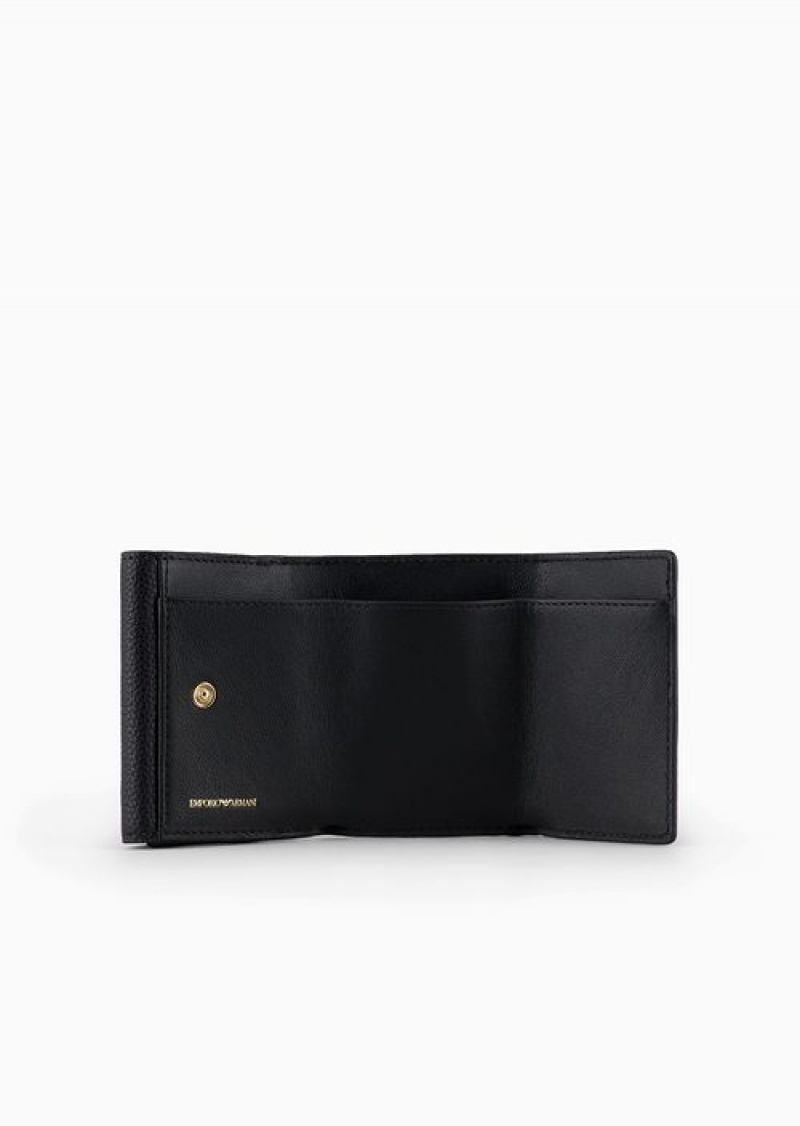 Black Emporio Armani Myea Trifold Wallet With Deer Print | EA-SN57626