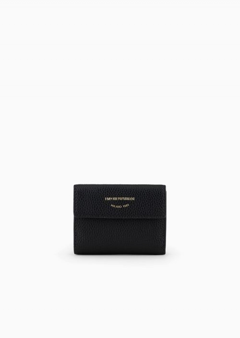 Black Emporio Armani Myea Trifold Wallet With Deer Print | EA-SN57626