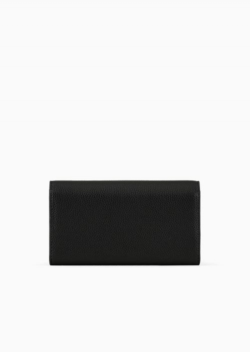 Black Emporio Armani Myea Wallet With Deer-print Flap | EA-SN57630