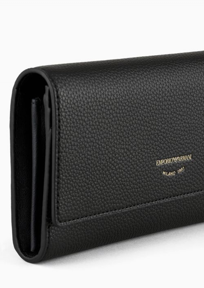 Black Emporio Armani Myea Wallet With Deer-print Flap | EA-SN57630