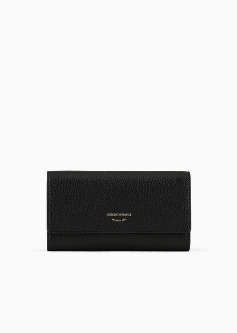 Black Emporio Armani Myea Wallet With Deer-print Flap | EA-SN57630